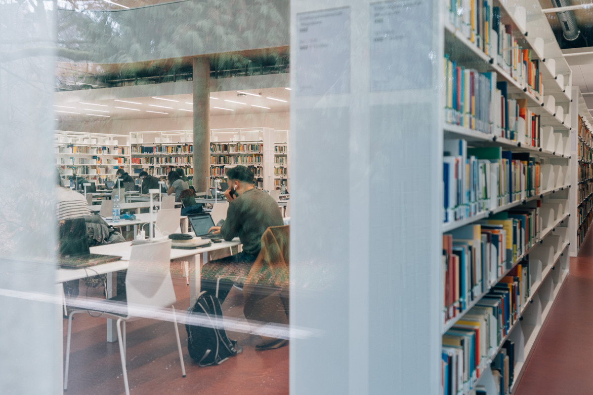 Studierende arbeiten in der Bibliothek.